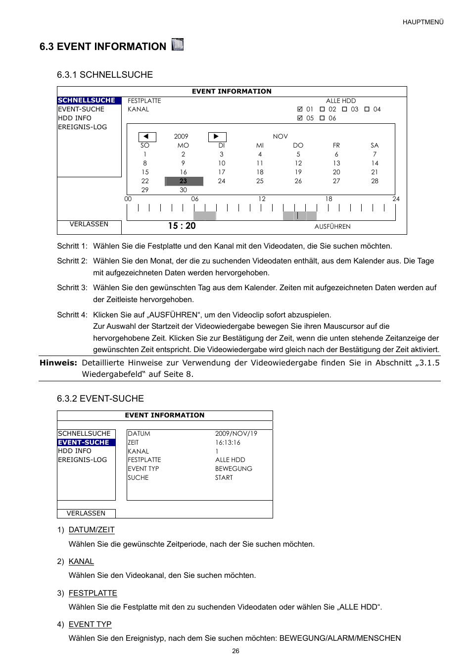 3 event information, 1 schnellsuche, 2 event-suche | Velleman NVR2 User Manual | Page 241 / 314