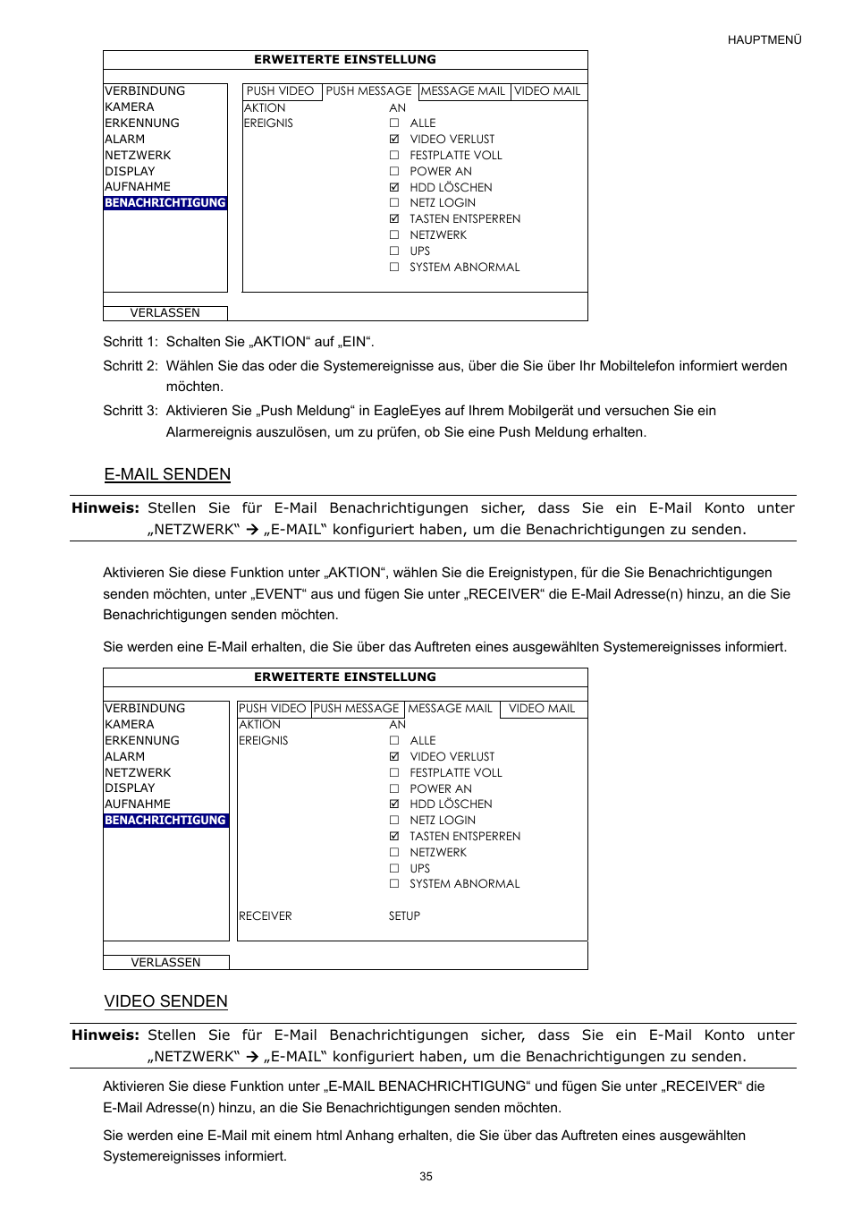 E-mail senden, Video senden | Velleman NVR2 User Manual | Page 250 / 314