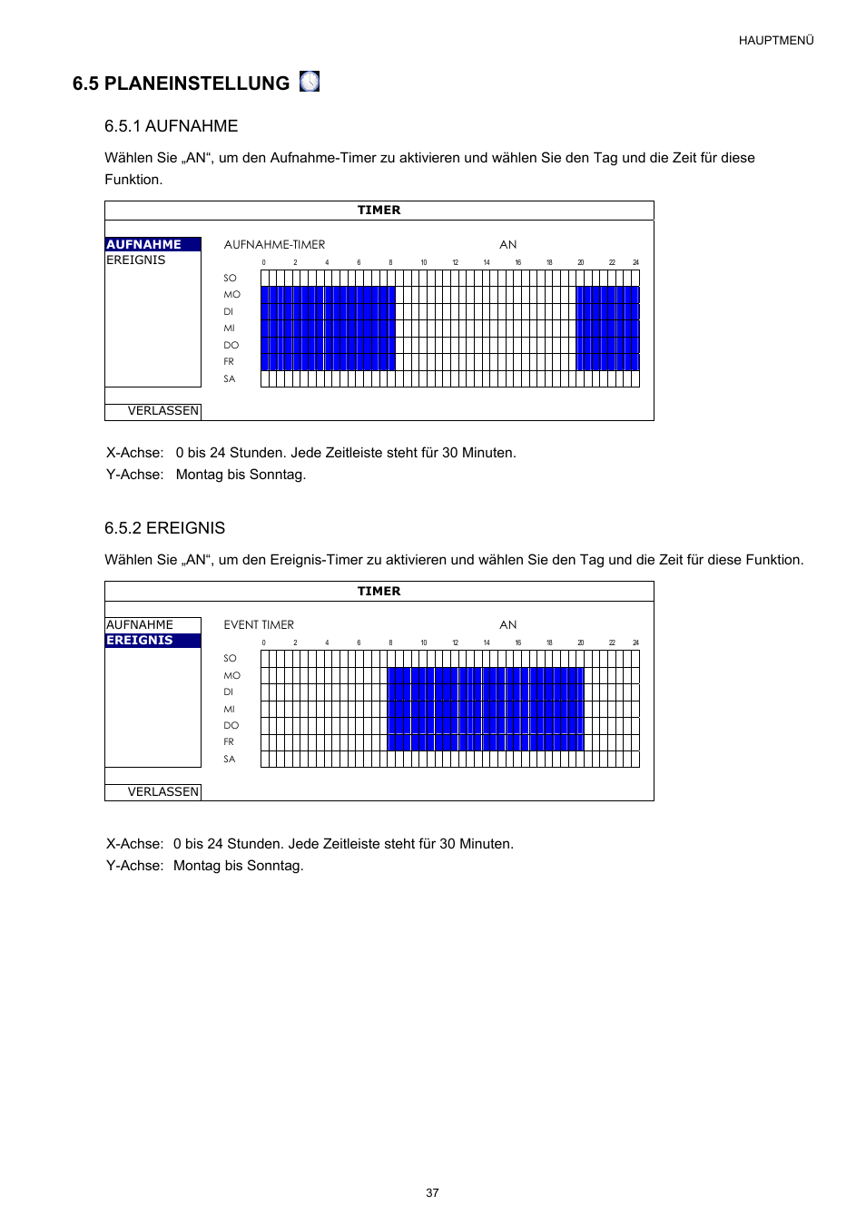 5 planeinstellung, 1 aufnahme, 2 ereignis | Velleman NVR2 User Manual | Page 252 / 314