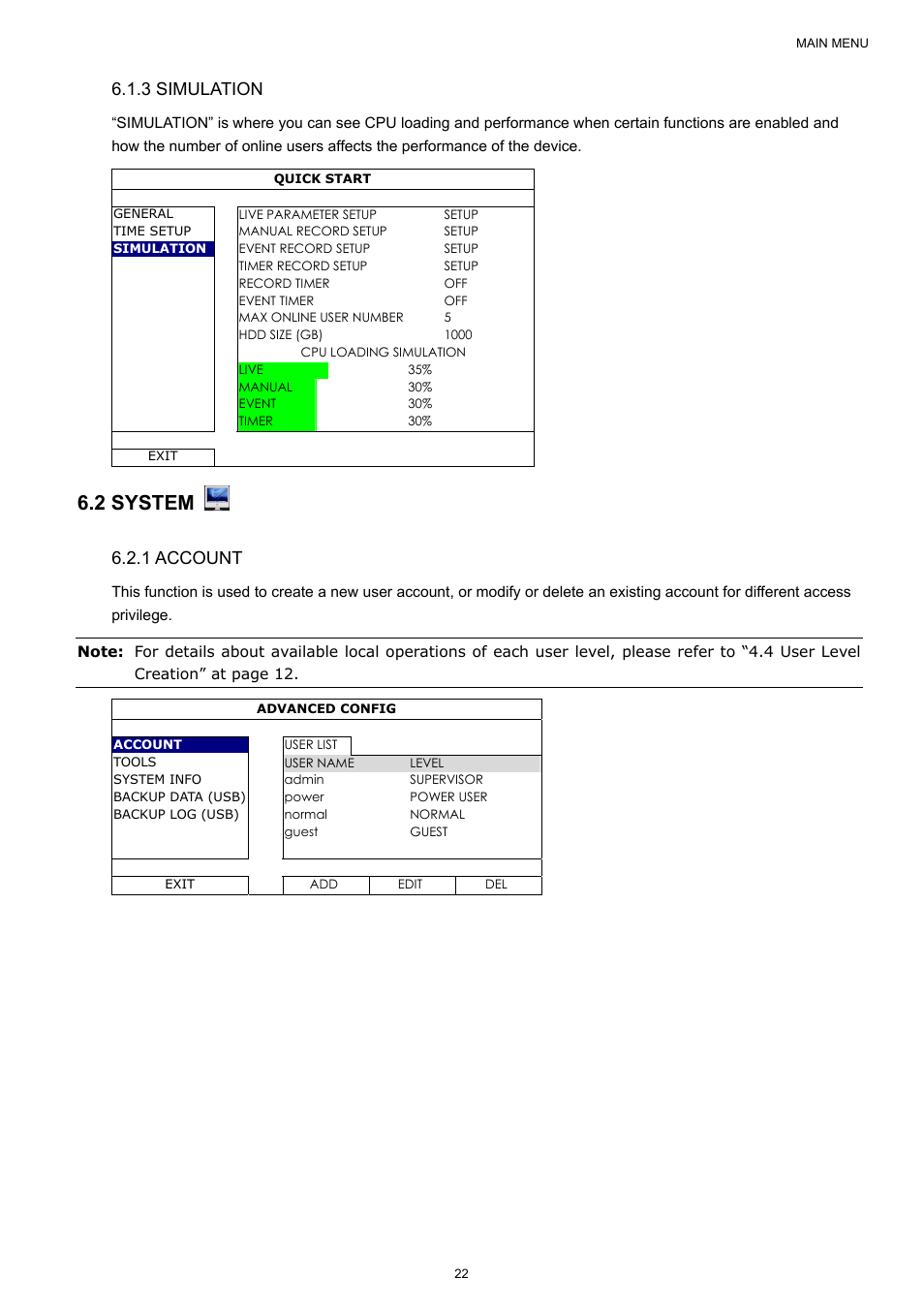 2 system, 3 simulation, 1 account | Velleman NVR2 User Manual | Page 28 / 314