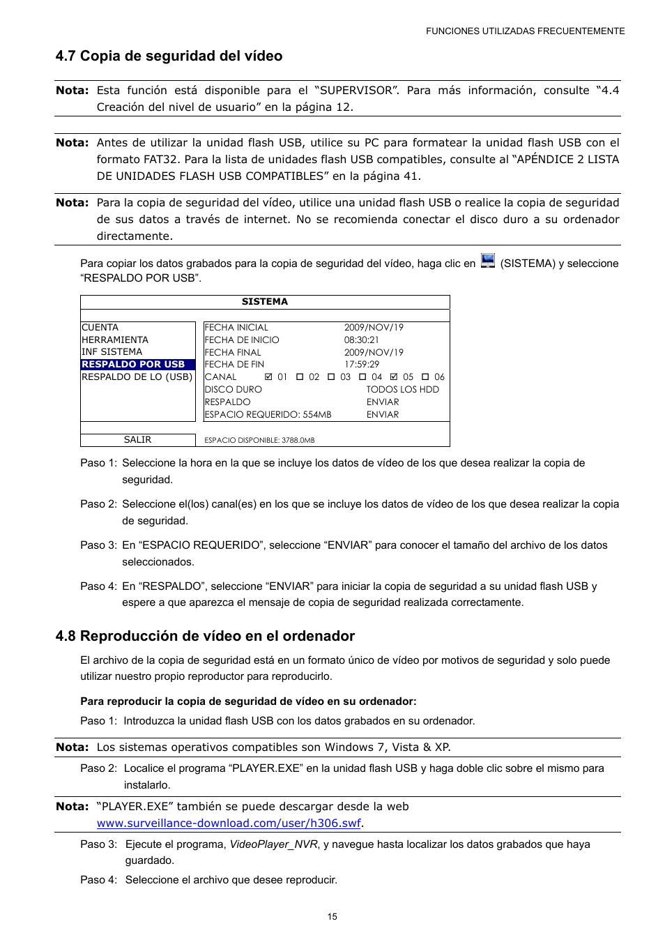 7 copia de seguridad del vídeo, 8 reproducción de vídeo en el ordenador | Velleman NVR2 User Manual | Page 282 / 314