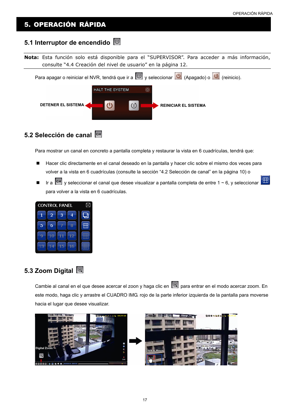 Operación rápida 5.1 interruptor de encendido, 2 selección de canal, 3 zoom digital | Velleman NVR2 User Manual | Page 284 / 314