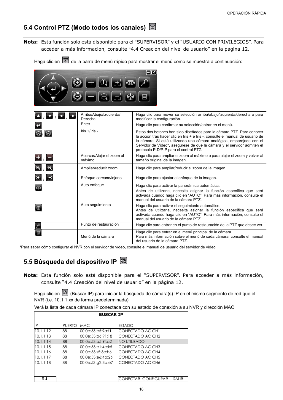 4 control ptz (modo todos los canales), 5 búsqueda del dispositivo ip | Velleman NVR2 User Manual | Page 285 / 314