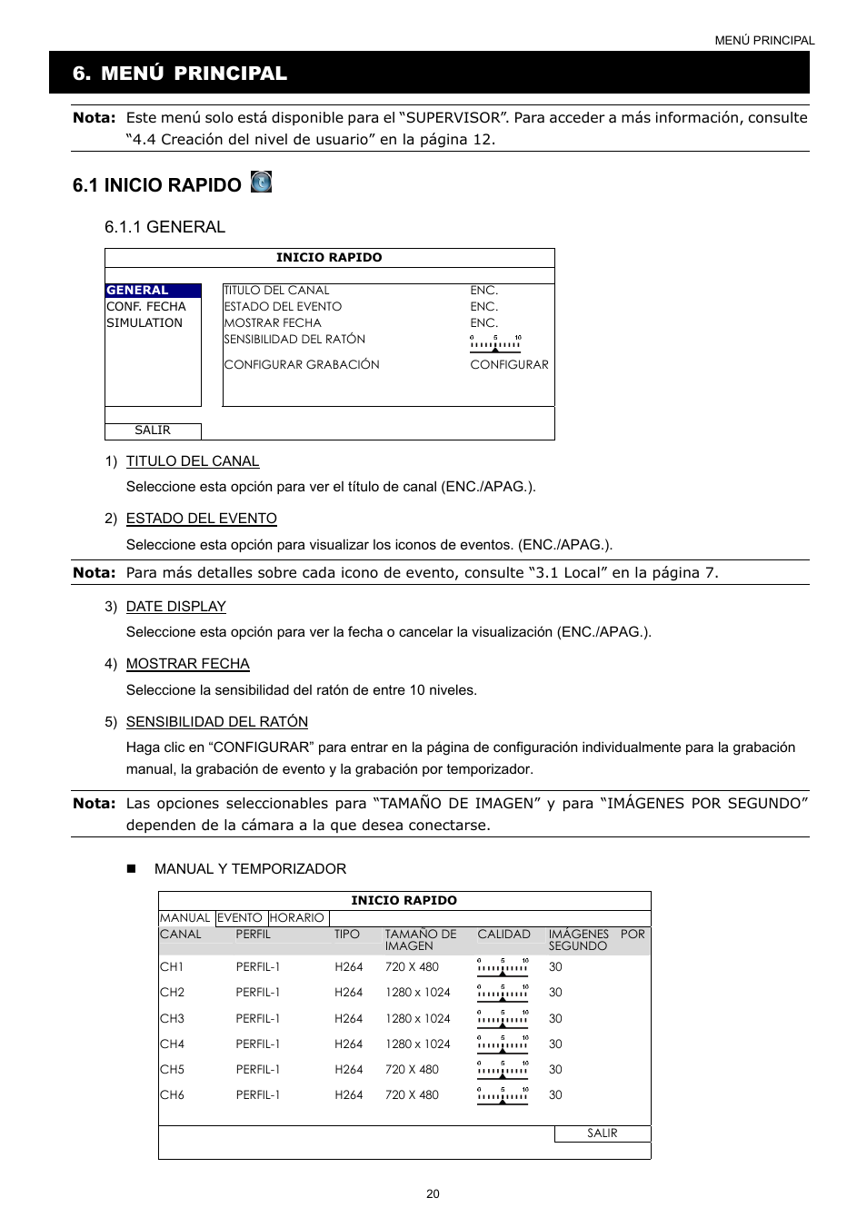 Menú principal, 1 inicio rapido, 1 general | Velleman NVR2 User Manual | Page 287 / 314