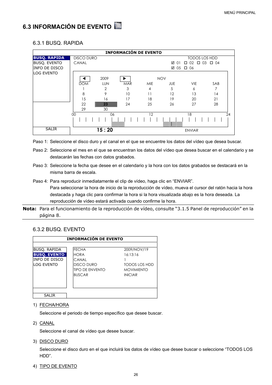 3 información de evento, 1 busq. rapida, 2 busq. evento | Velleman NVR2 User Manual | Page 293 / 314