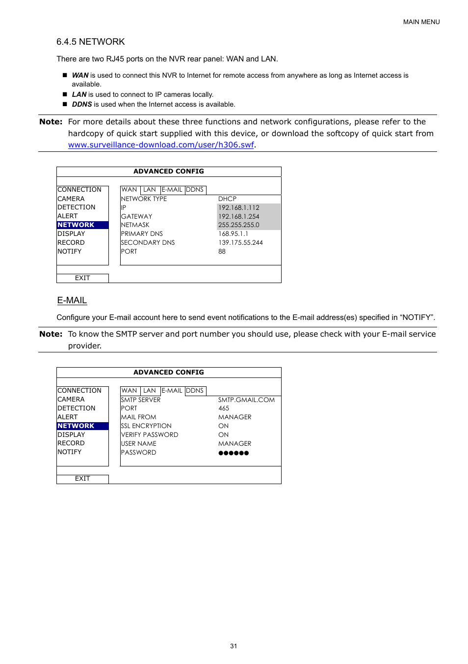 5 network, E-mail | Velleman NVR2 User Manual | Page 37 / 314