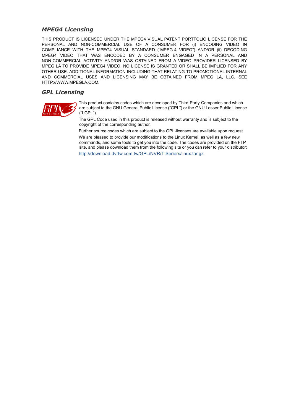 Mpeg4 licensing, Gpl licensing | Velleman NVR2 User Manual | Page 4 / 314