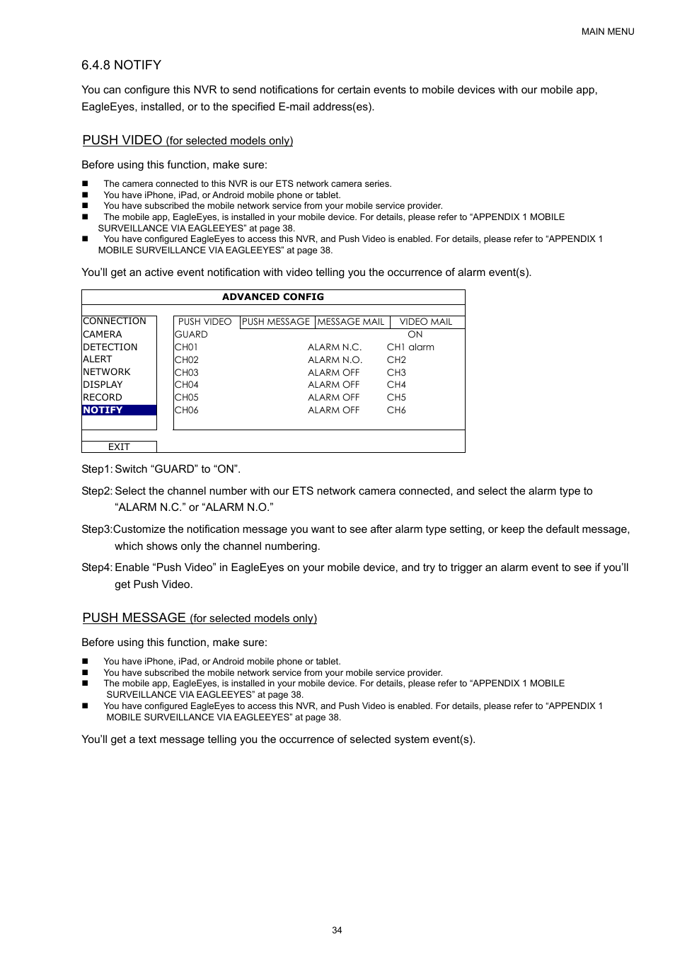 8 notify, Push video, Push message | Velleman NVR2 User Manual | Page 40 / 314