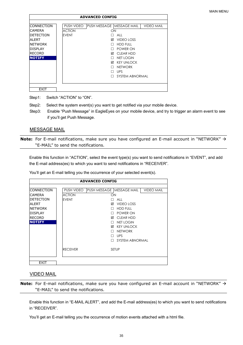 Message mail, Video mail | Velleman NVR2 User Manual | Page 41 / 314