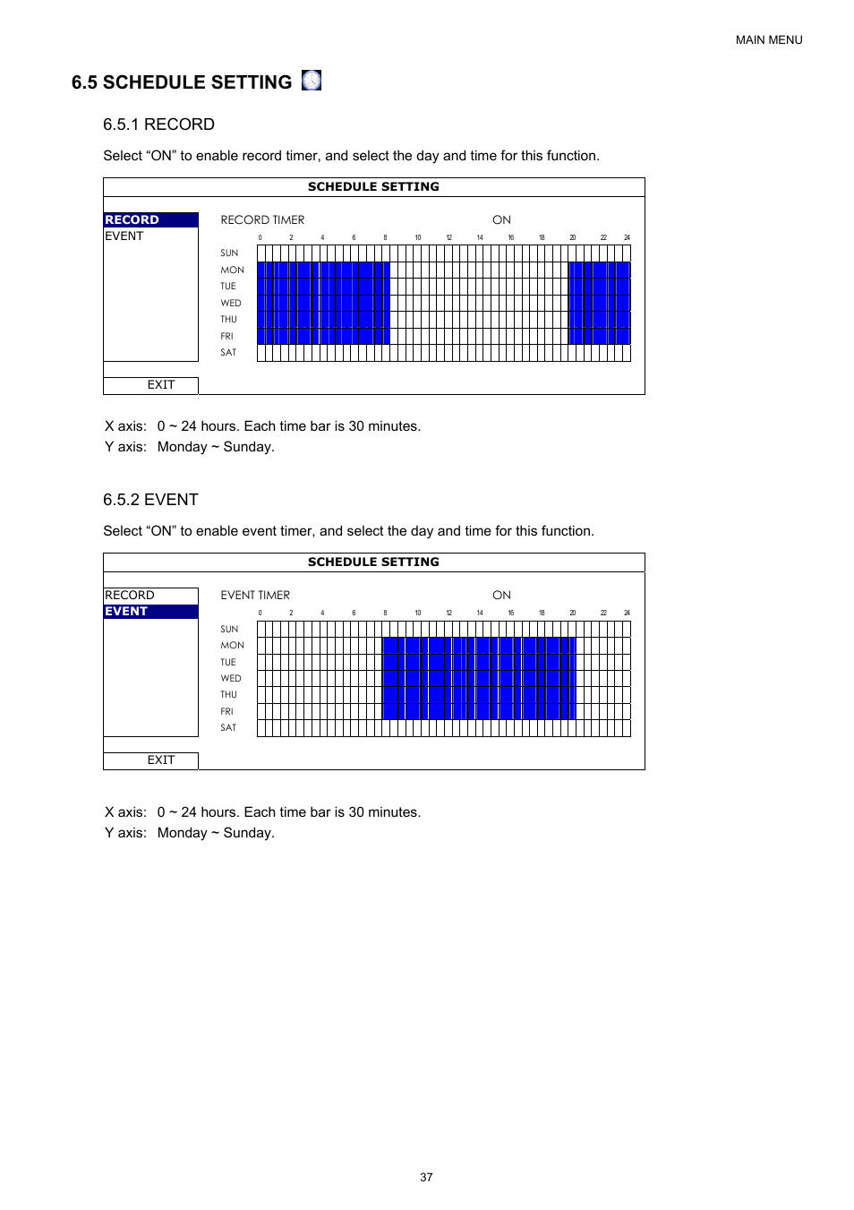 5 schedule setting, 1 record, 2 event | Velleman NVR2 User Manual | Page 43 / 314