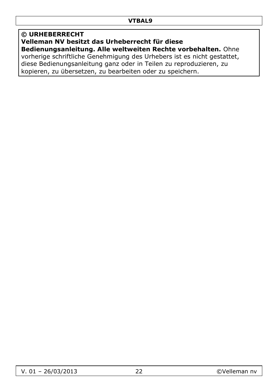 Velleman VTBAL9 User Manual | Page 22 / 34