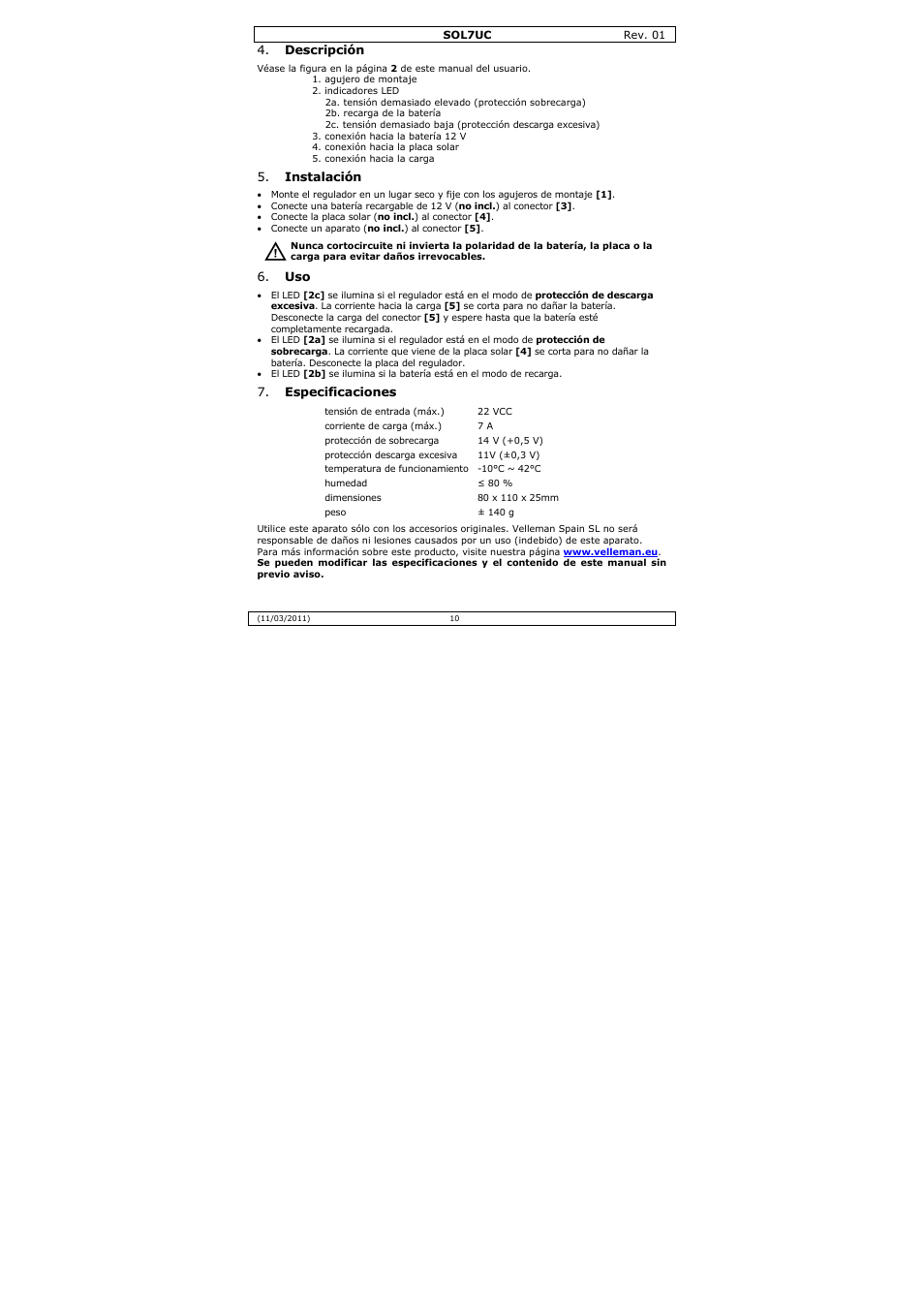 Velleman SOL7UC User Manual | Page 10 / 15