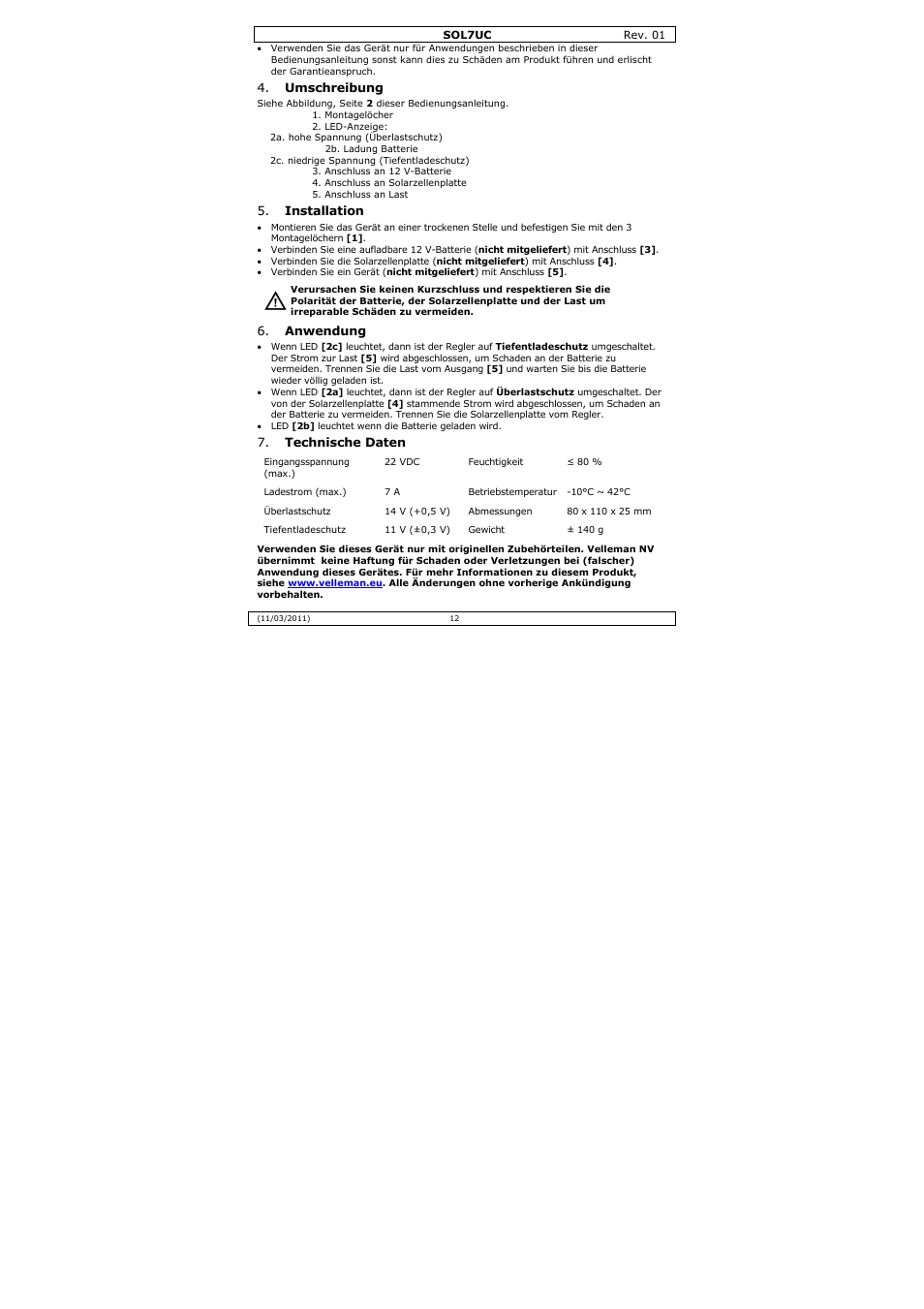 Velleman SOL7UC User Manual | Page 12 / 15