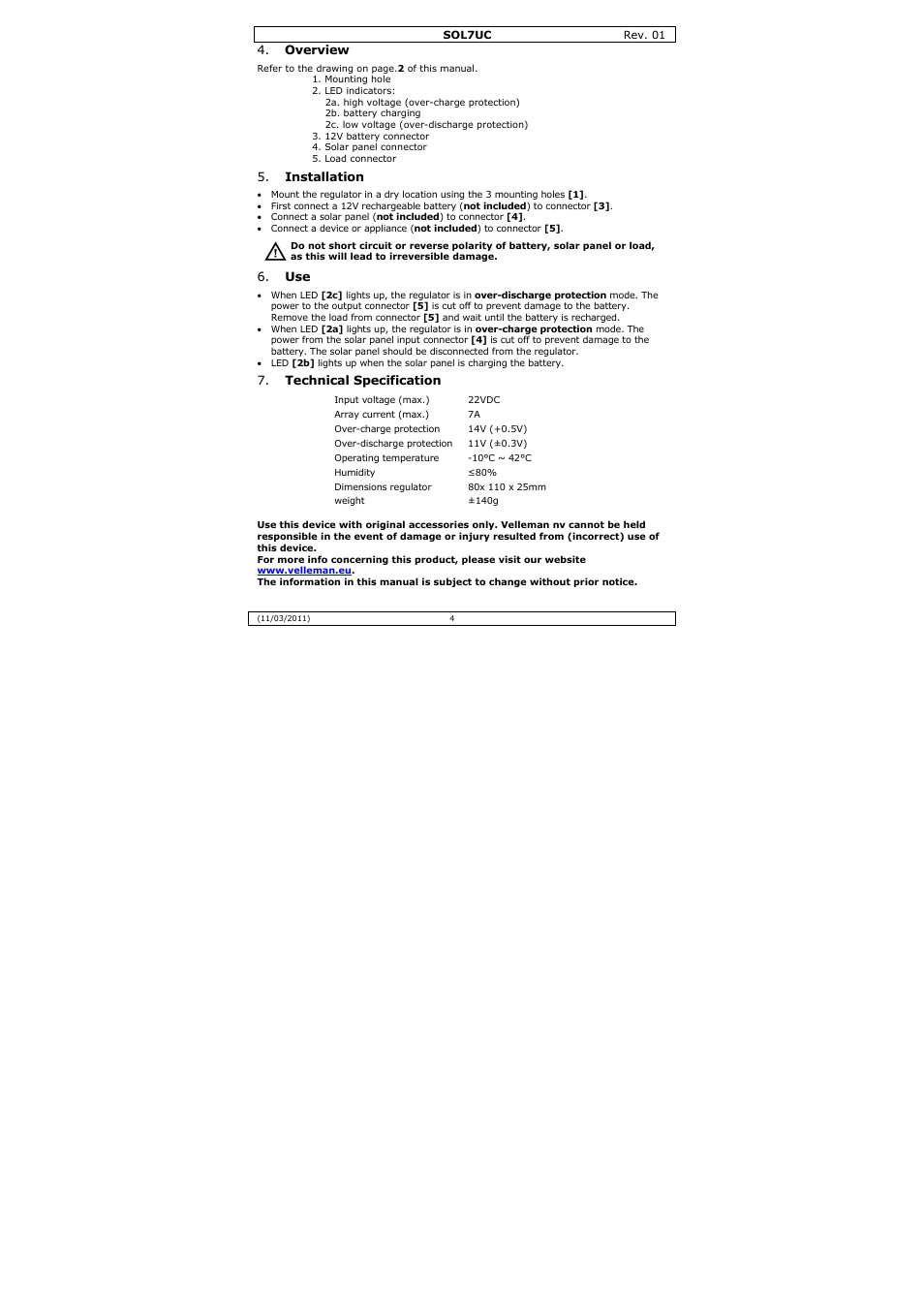 Velleman SOL7UC User Manual | Page 4 / 15