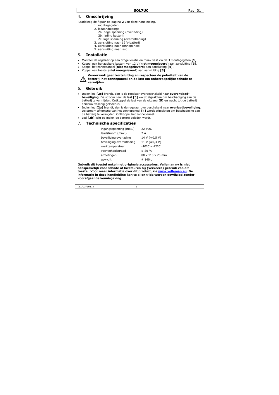 Velleman SOL7UC User Manual | Page 6 / 15