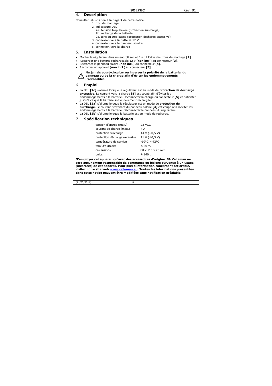 Velleman SOL7UC User Manual | Page 8 / 15