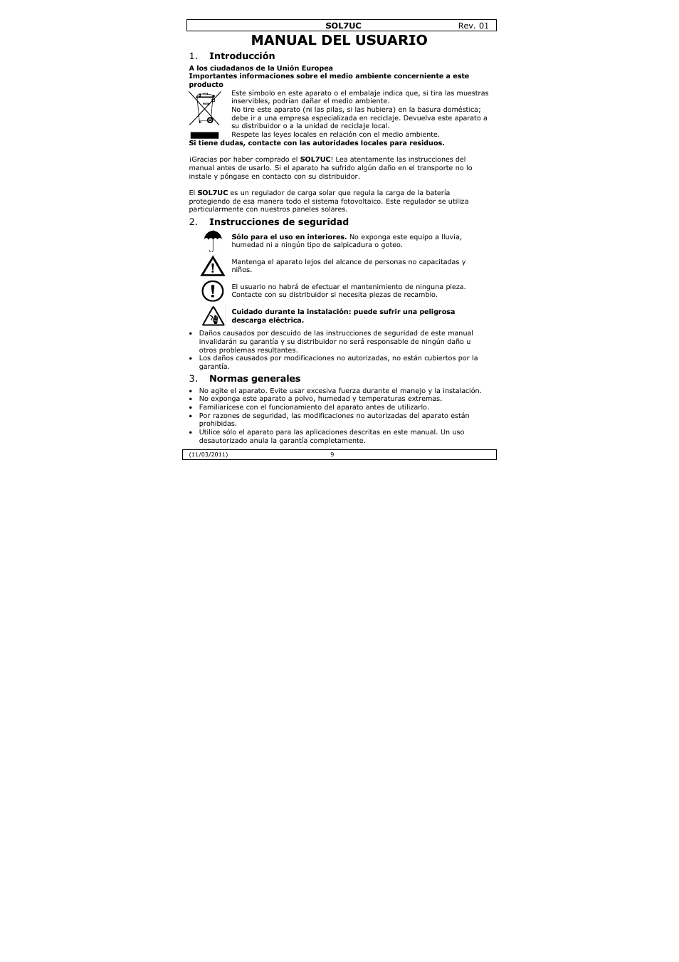 Manual del usuario | Velleman SOL7UC User Manual | Page 9 / 15