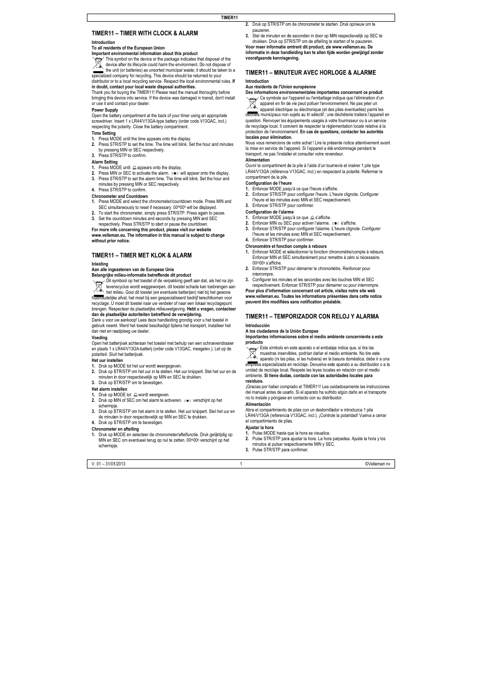 Velleman TIMER11 User Manual | 5 pages