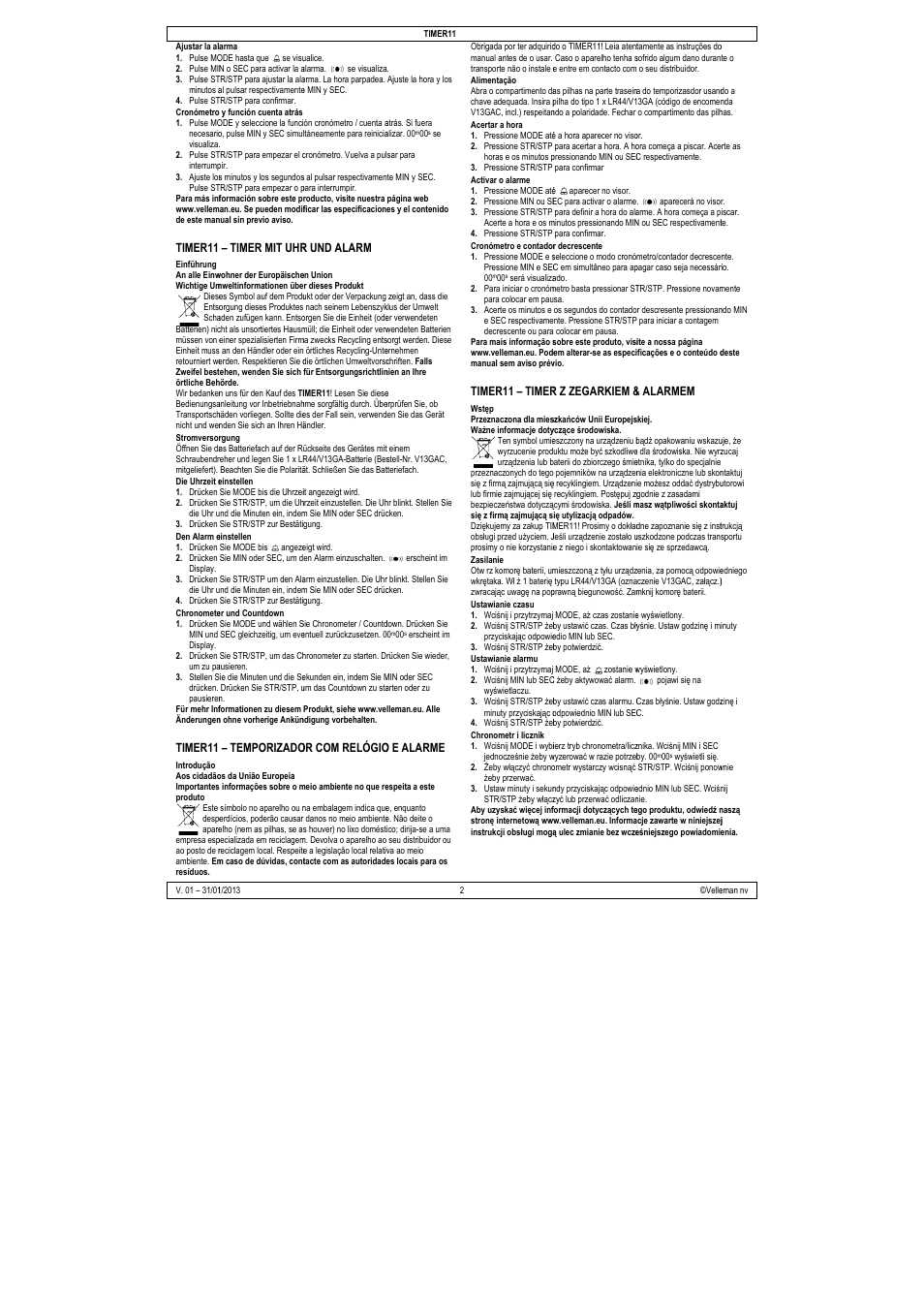 Velleman TIMER11 User Manual | Page 2 / 5