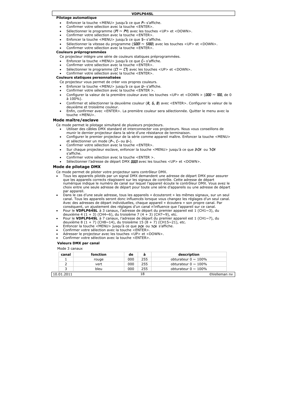 Velleman VDPLP64SL User Manual | Page 18 / 33