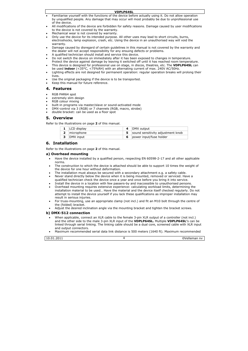 Velleman VDPLP64SL User Manual | Page 4 / 33