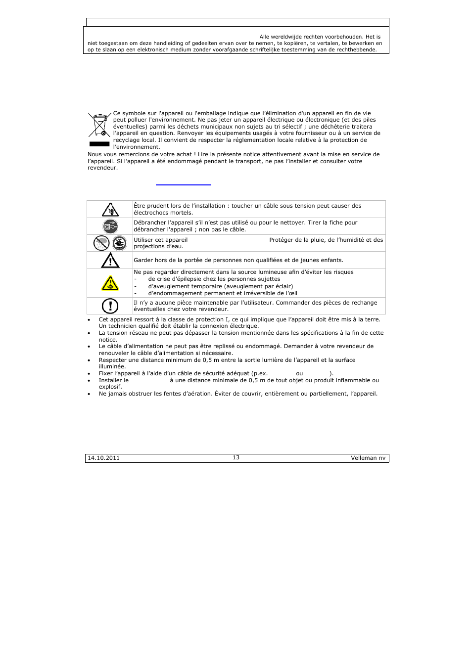 Notice d'emploi, Otice d, Emploi | Velleman VDPL300ME User Manual | Page 13 / 30