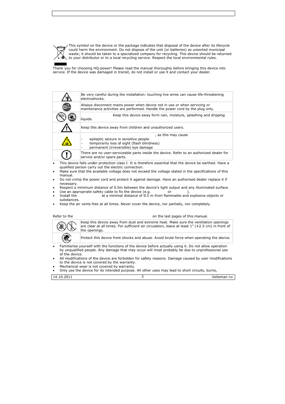 User manual, User m, Anual | Velleman VDPL300ME User Manual | Page 3 / 30