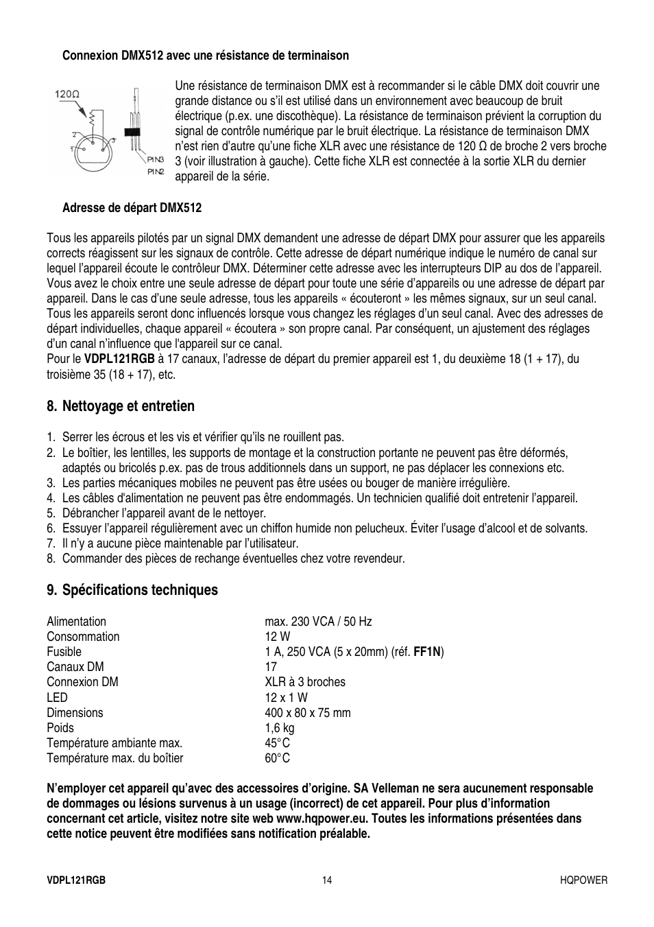 Velleman VDPL121RGB User Manual | Page 14 / 22