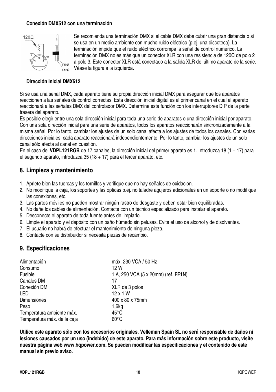 Velleman VDPL121RGB User Manual | Page 18 / 22