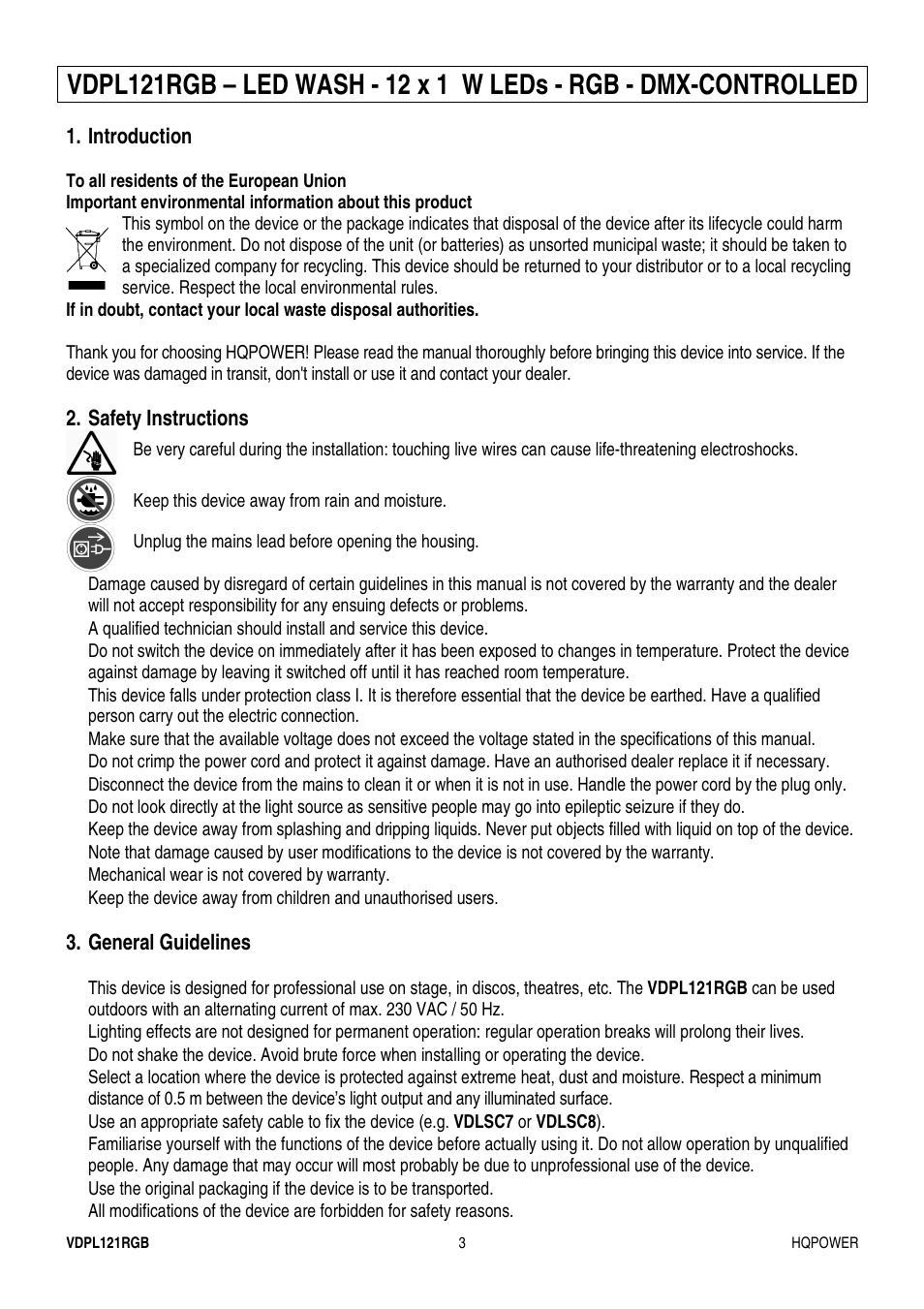 Velleman VDPL121RGB User Manual | Page 3 / 22