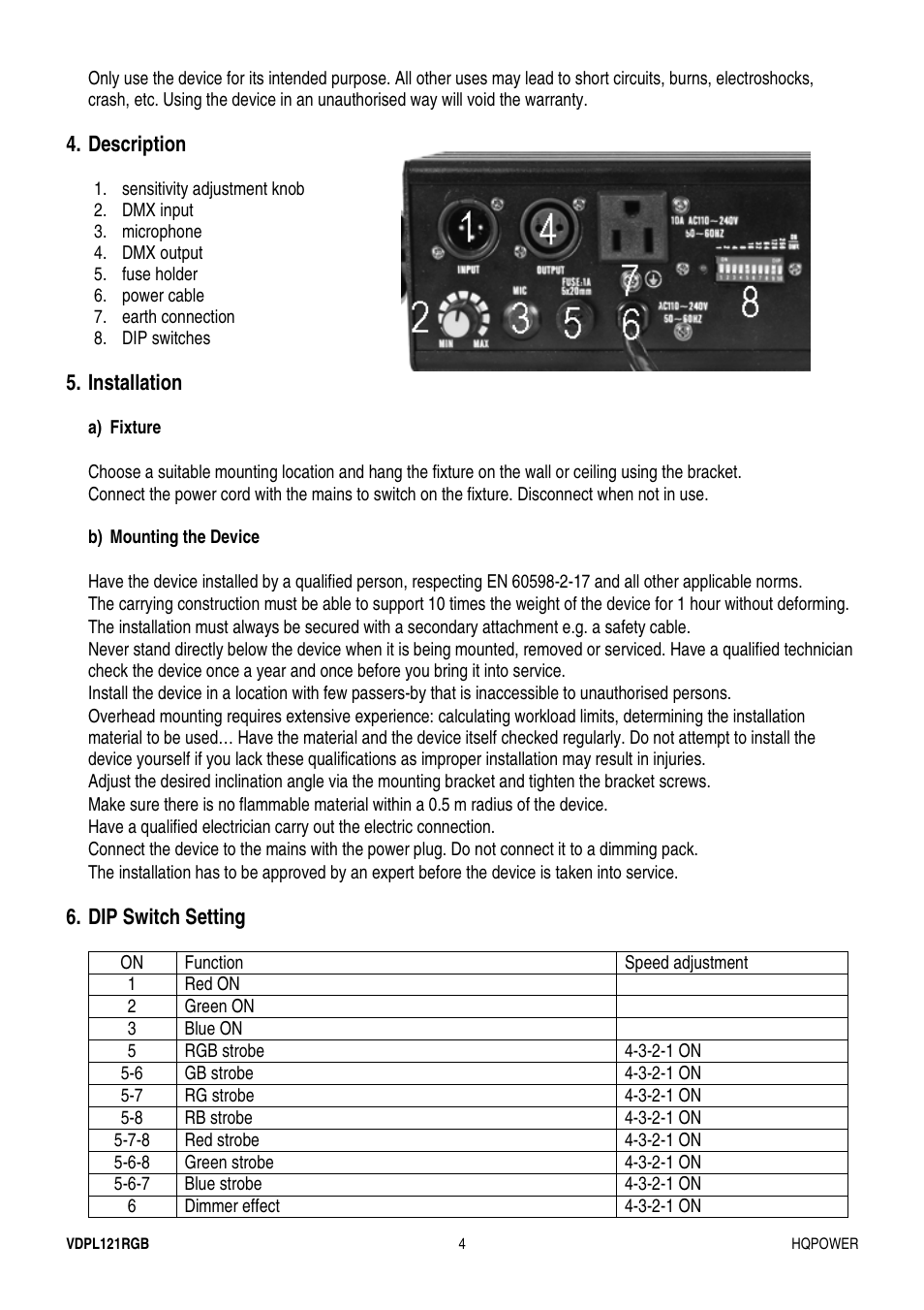 Velleman VDPL121RGB User Manual | Page 4 / 22