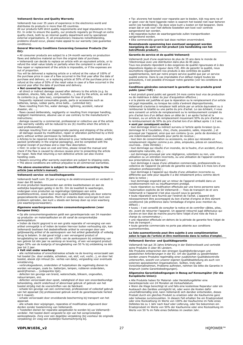 Velleman VDPLW1036 User Manual | Page 27 / 28