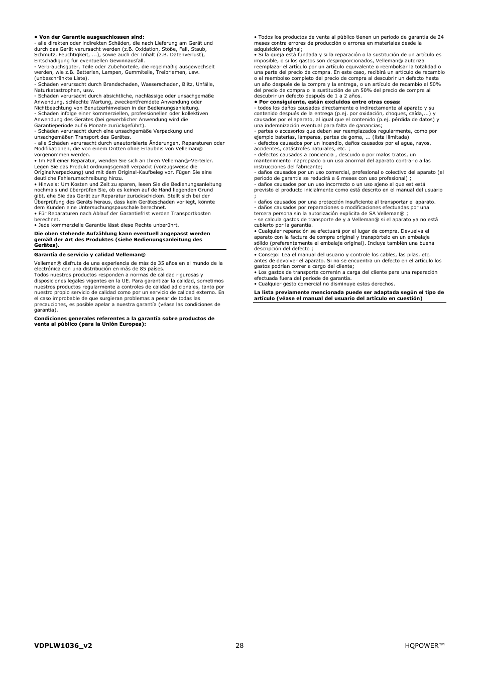 Velleman VDPLW1036 User Manual | Page 28 / 28