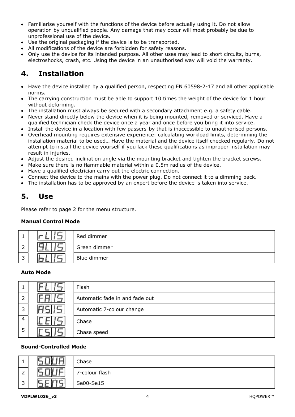 Installation | Velleman VDPLW1036 User Manual | Page 4 / 28