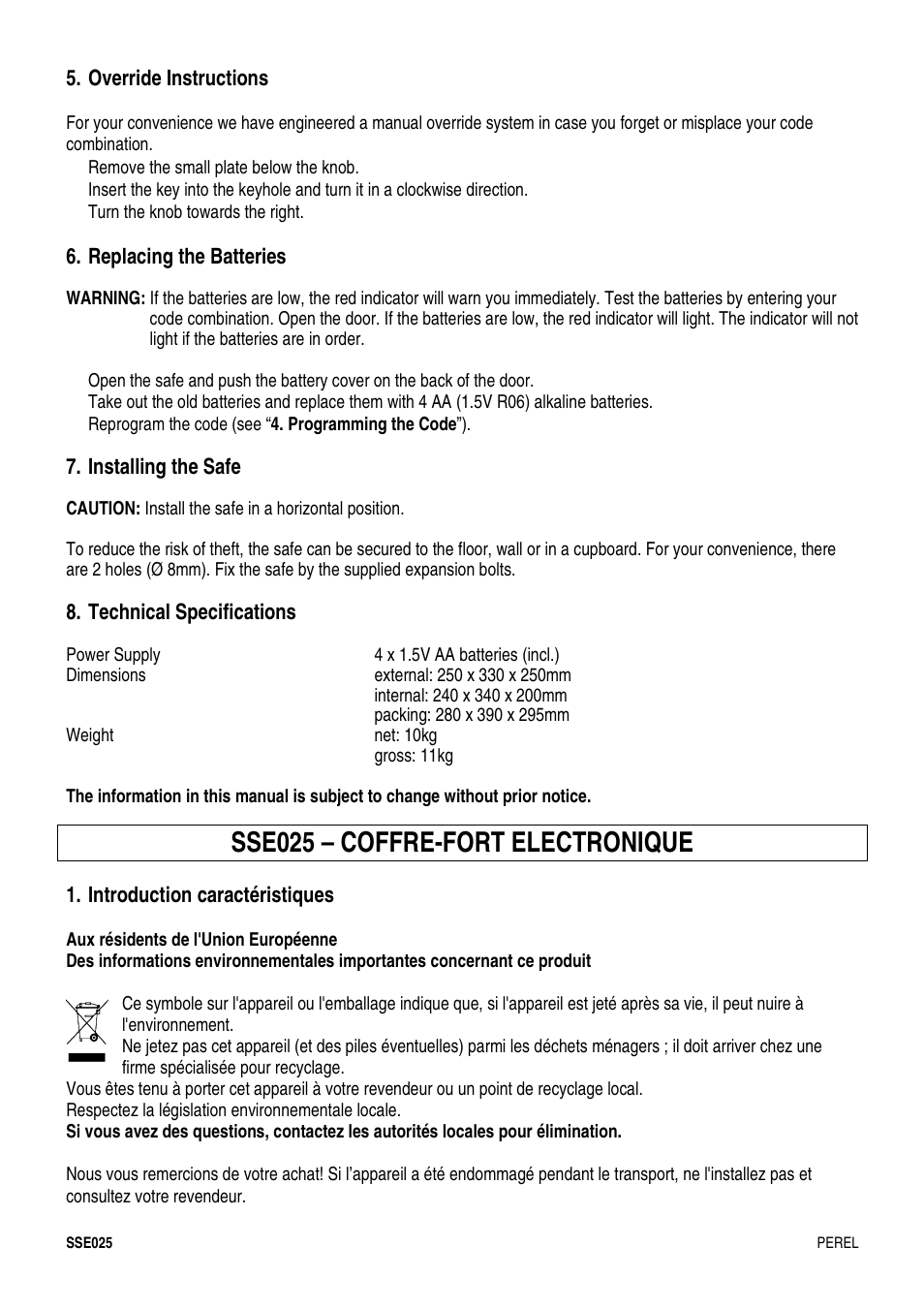 Sse025 – coffre-fort electronique | Velleman SSE025 User Manual | Page 4 / 12