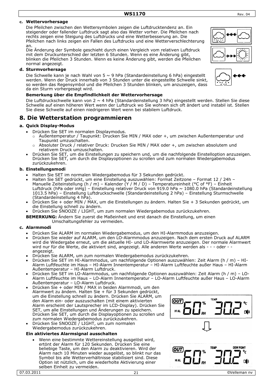 Die wet, Tterstati, Ion prog | Rammier | Velleman WS1170 User Manual | Page 21 / 26