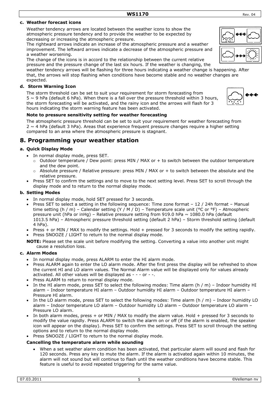 Program, Mming y, Your wea | Ather sta, Ation | Velleman WS1170 User Manual | Page 5 / 26