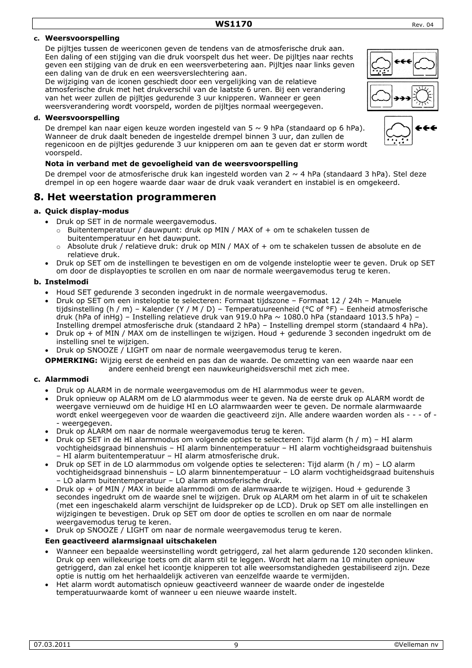 Het wee, Erstation, N progra | Ammeren | Velleman WS1170 User Manual | Page 9 / 26