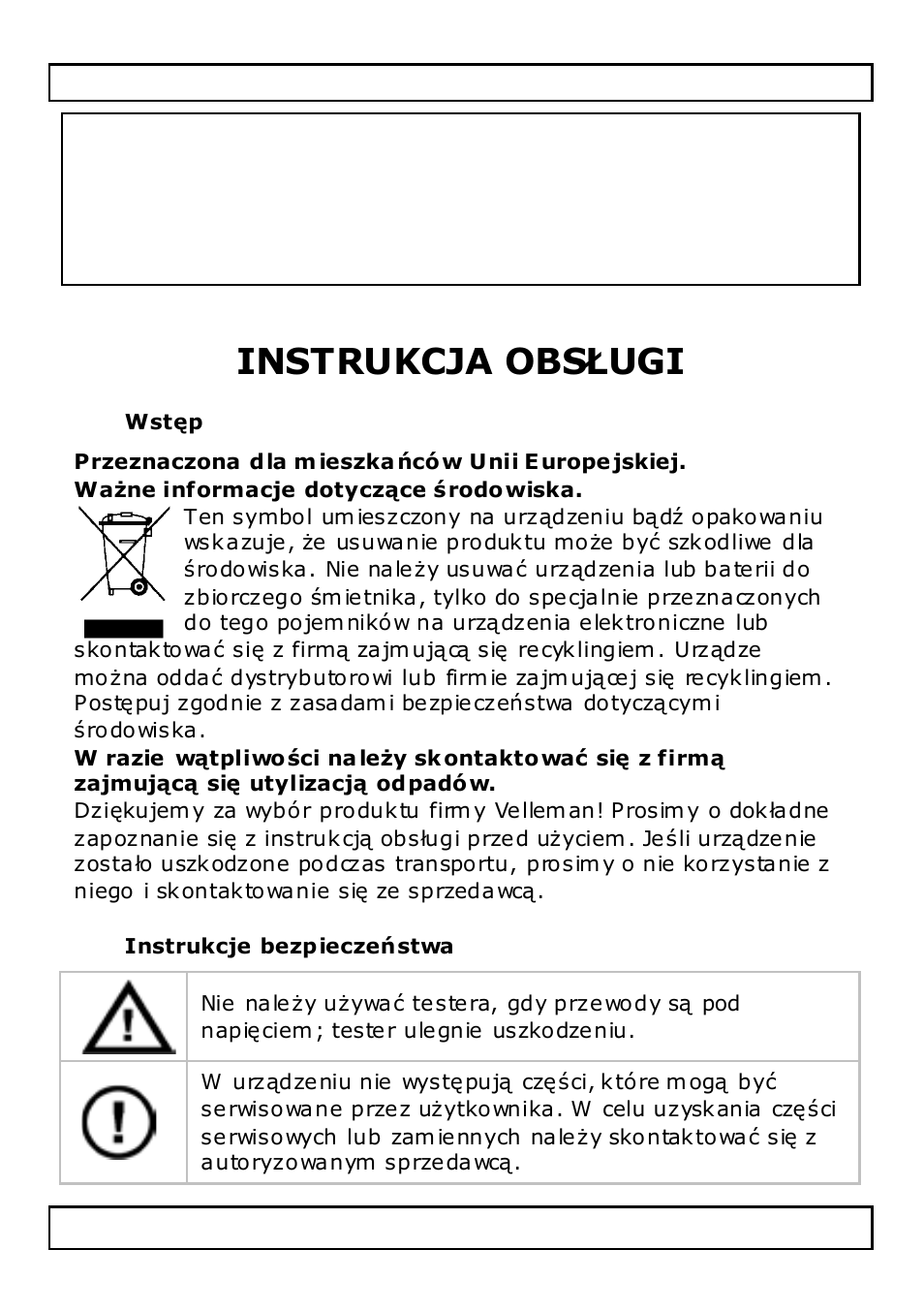 Instrukcja obsługi, Wstęp, Instrukcje bezpieczeństwa | Velleman VTLAN6 User Manual | Page 32 / 44