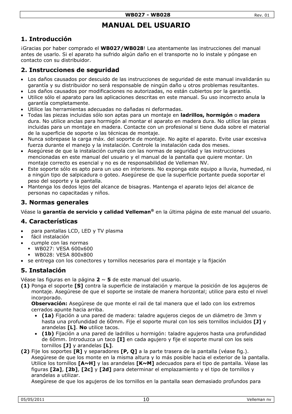 Manual del usuario | Velleman WB027 User Manual | Page 10 / 16