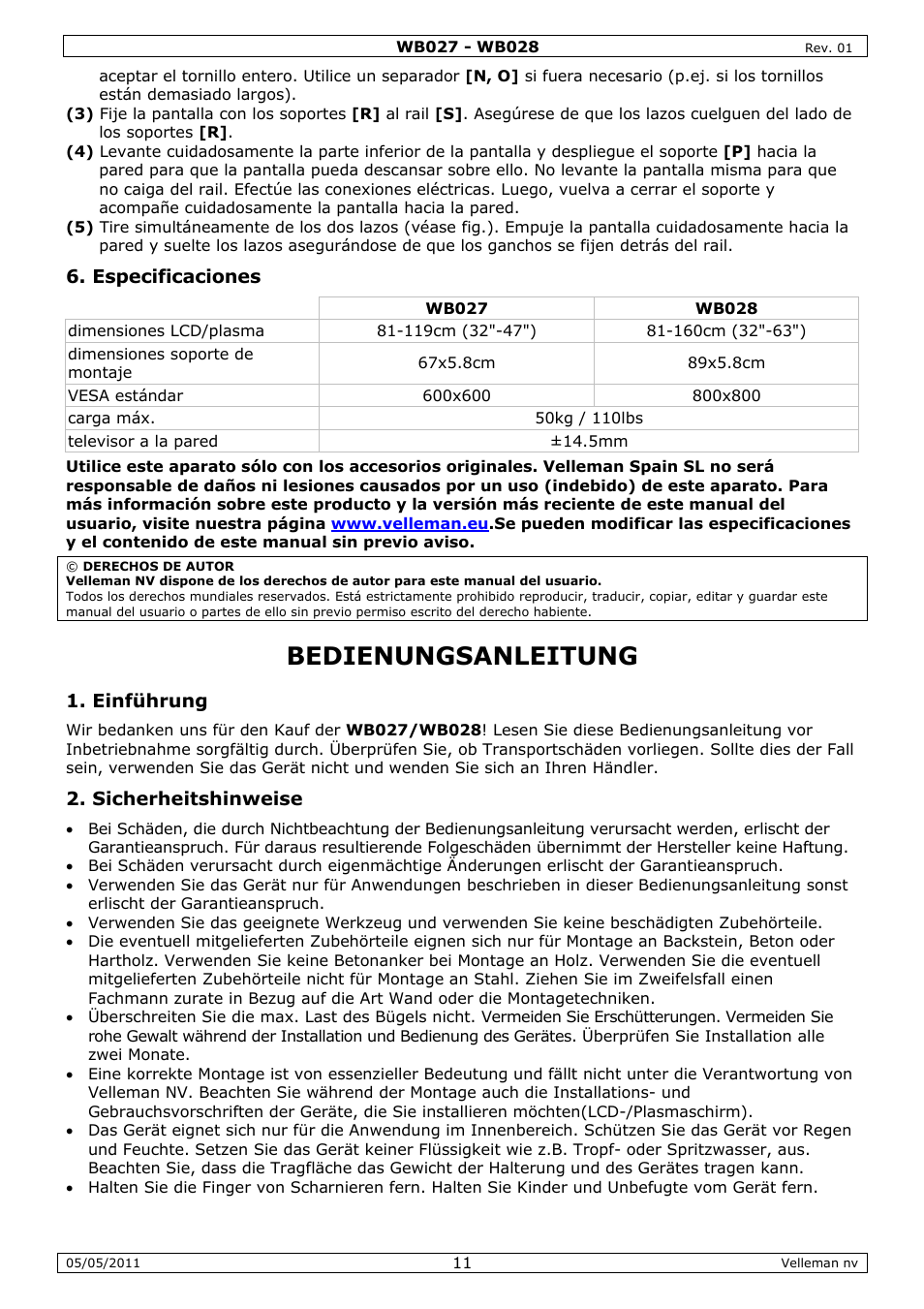 Bedienungsanleitung | Velleman WB027 User Manual | Page 11 / 16
