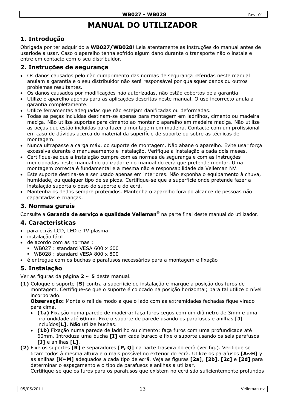 Manual do utilizador | Velleman WB027 User Manual | Page 13 / 16