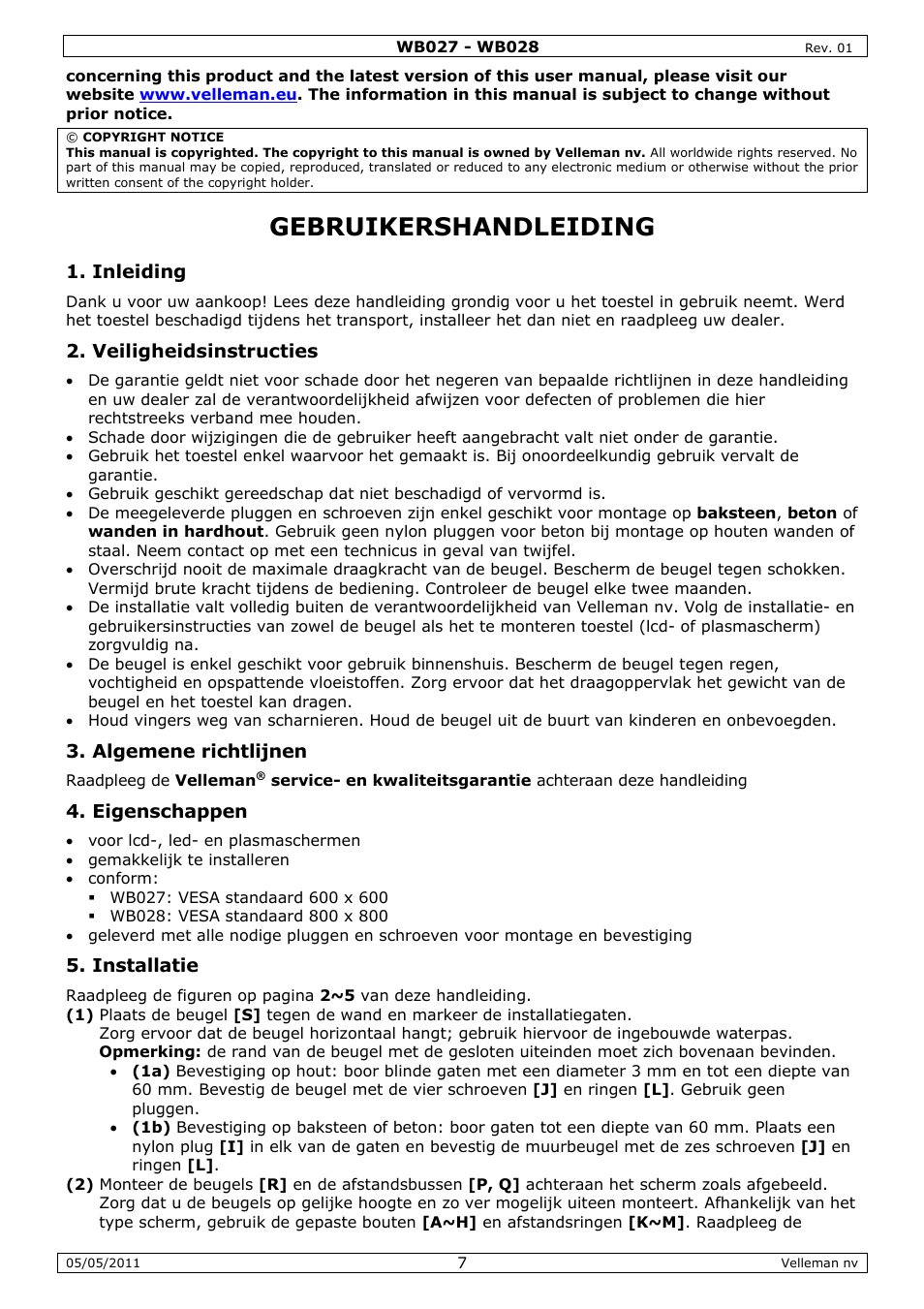 Gebruikershandleiding | Velleman WB027 User Manual | Page 7 / 16