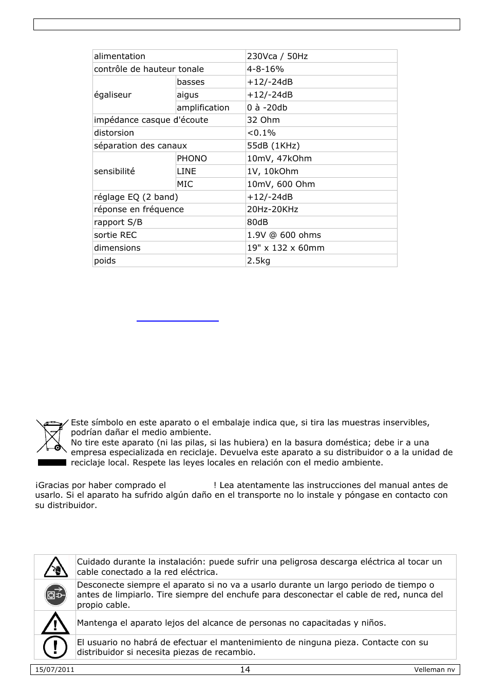 Manual del usuario, Anual, L del u | Usuar | Velleman VDSMP31 User Manual | Page 14 / 23