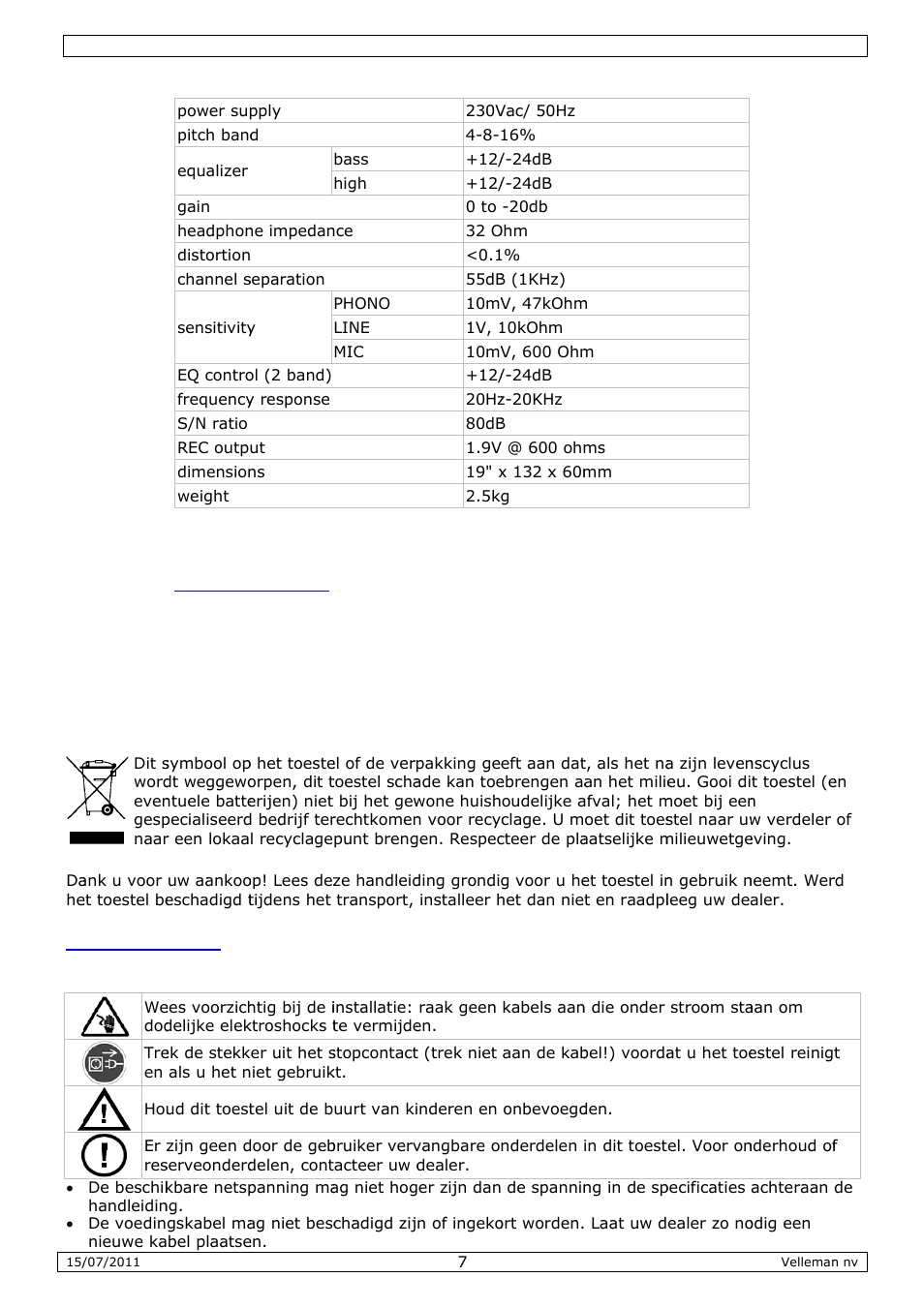 Gebruikershandleiding, Ebruike, Ershan | Ndleidi | Velleman VDSMP31 User Manual | Page 7 / 23