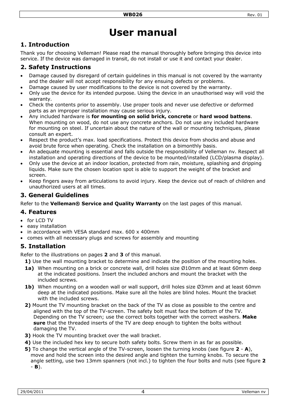 User manual | Velleman WB026 User Manual | Page 4 / 14