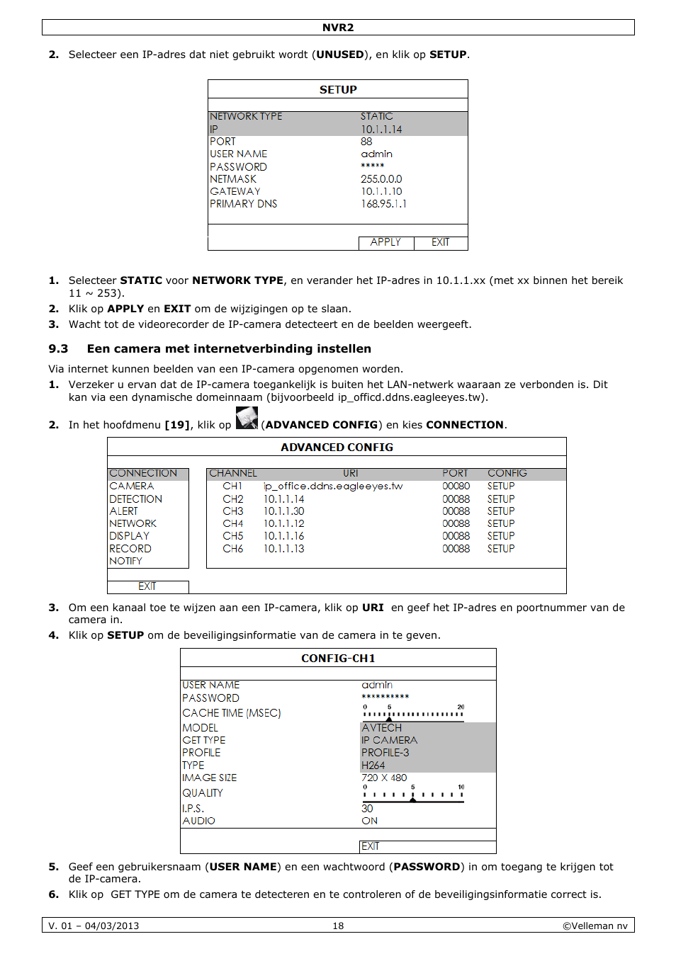 3 een camera met internetverbinding instellen | Velleman NVR2 User Manual | Page 18 / 55