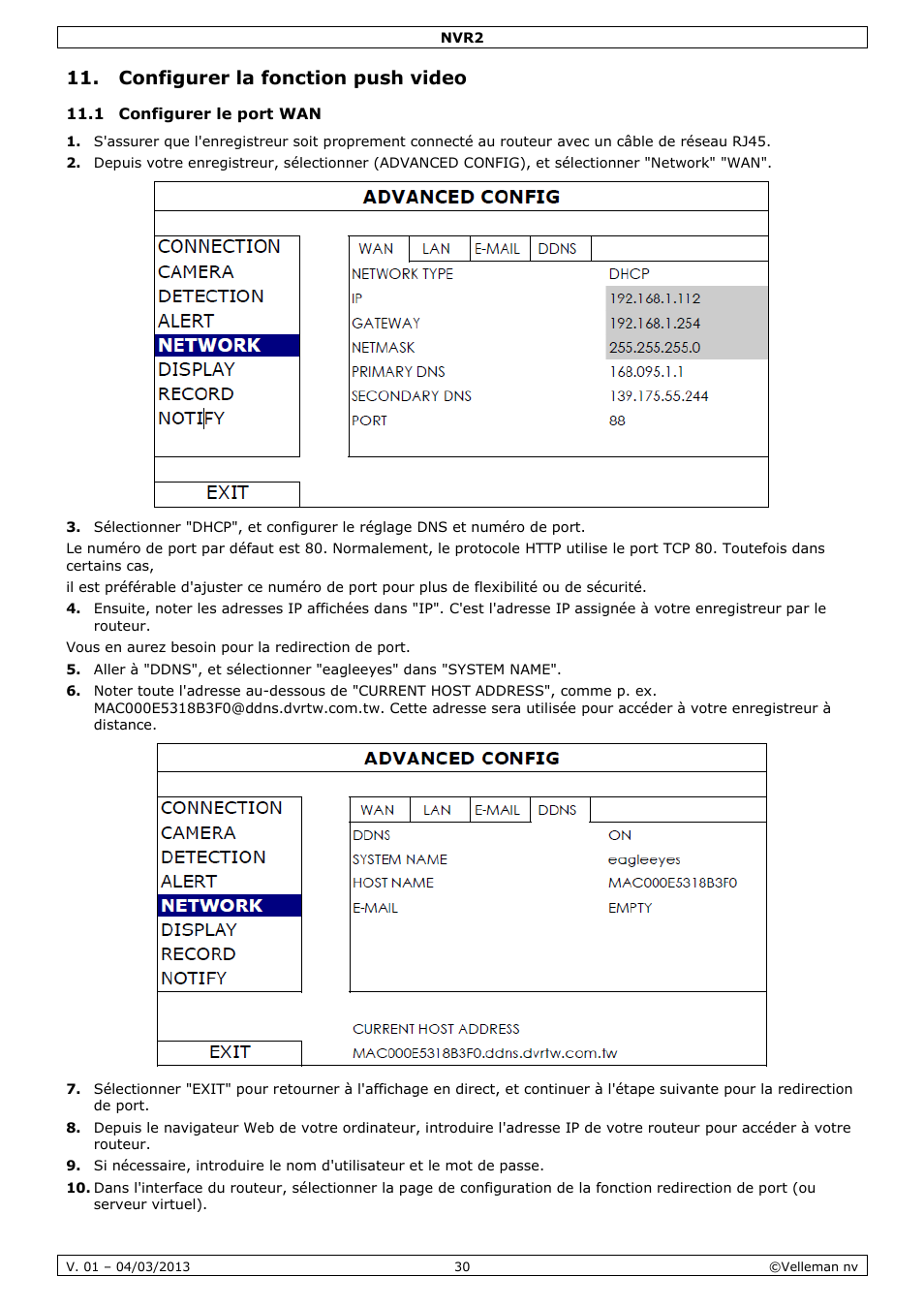 Configurer la fonction push video, 1 configurer le port wan | Velleman NVR2 User Manual | Page 30 / 55