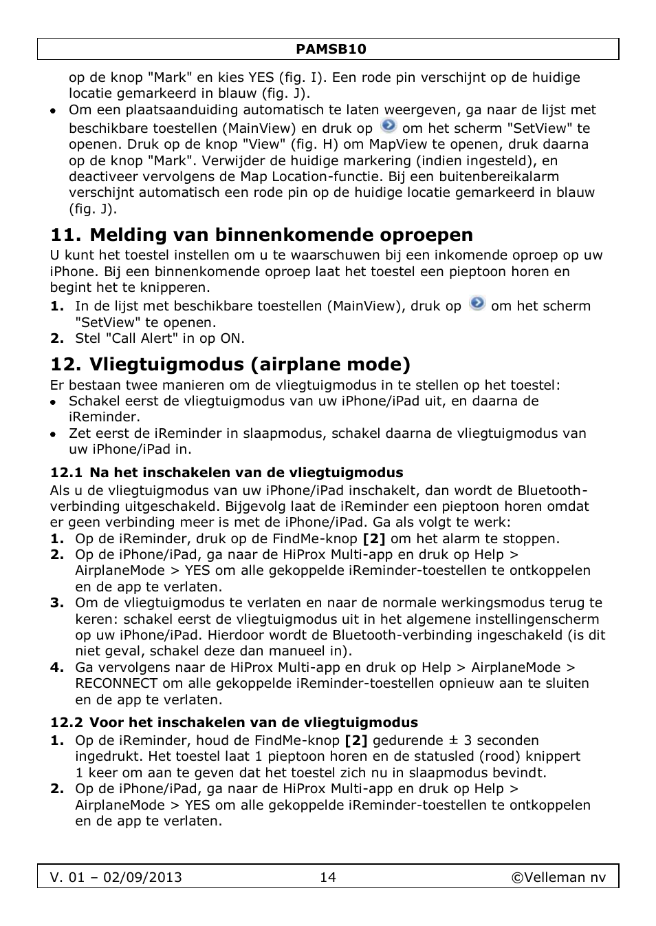 Melding van binnenkomende oproepen, Vliegtuigmodus (airplane mode), 1 na het inschakelen van de vliegtuigmodus | 2 voor het inschakelen van de vliegtuigmodus | Velleman PAMSB10 User Manual | Page 14 / 59
