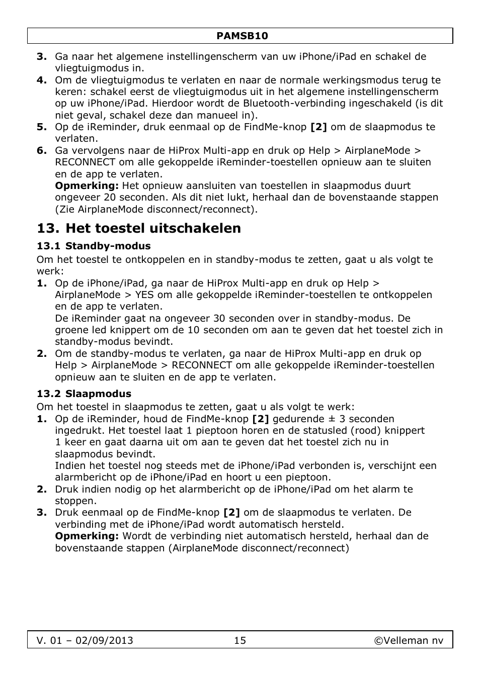 Het toestel uitschakelen, 1 standby-modus, 2 slaapmodus | Velleman PAMSB10 User Manual | Page 15 / 59
